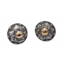 Stud Earrings Sterling Silver 925 Women Engraved Oxidized Polish Handmade B487